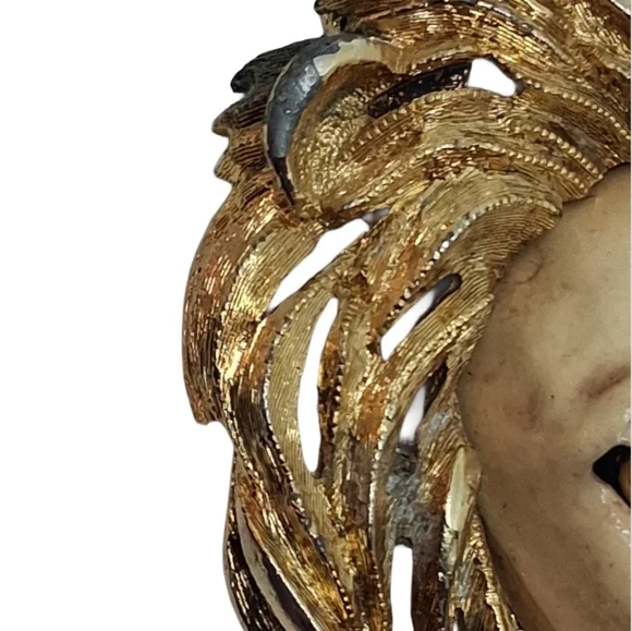 Vintage 1970s Oversized Lion Head Statement Necklace Gold Tone - Picture 9 of 11